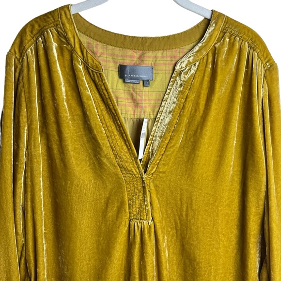 NWT Anthropologie Melody Velvet Tunic Dress Chartreuse Size S - Picture 5 of 16